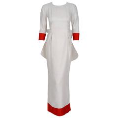 1988 Christian Dior Haute-Couture White Silk & Red Satin Hourglass Formal Gown