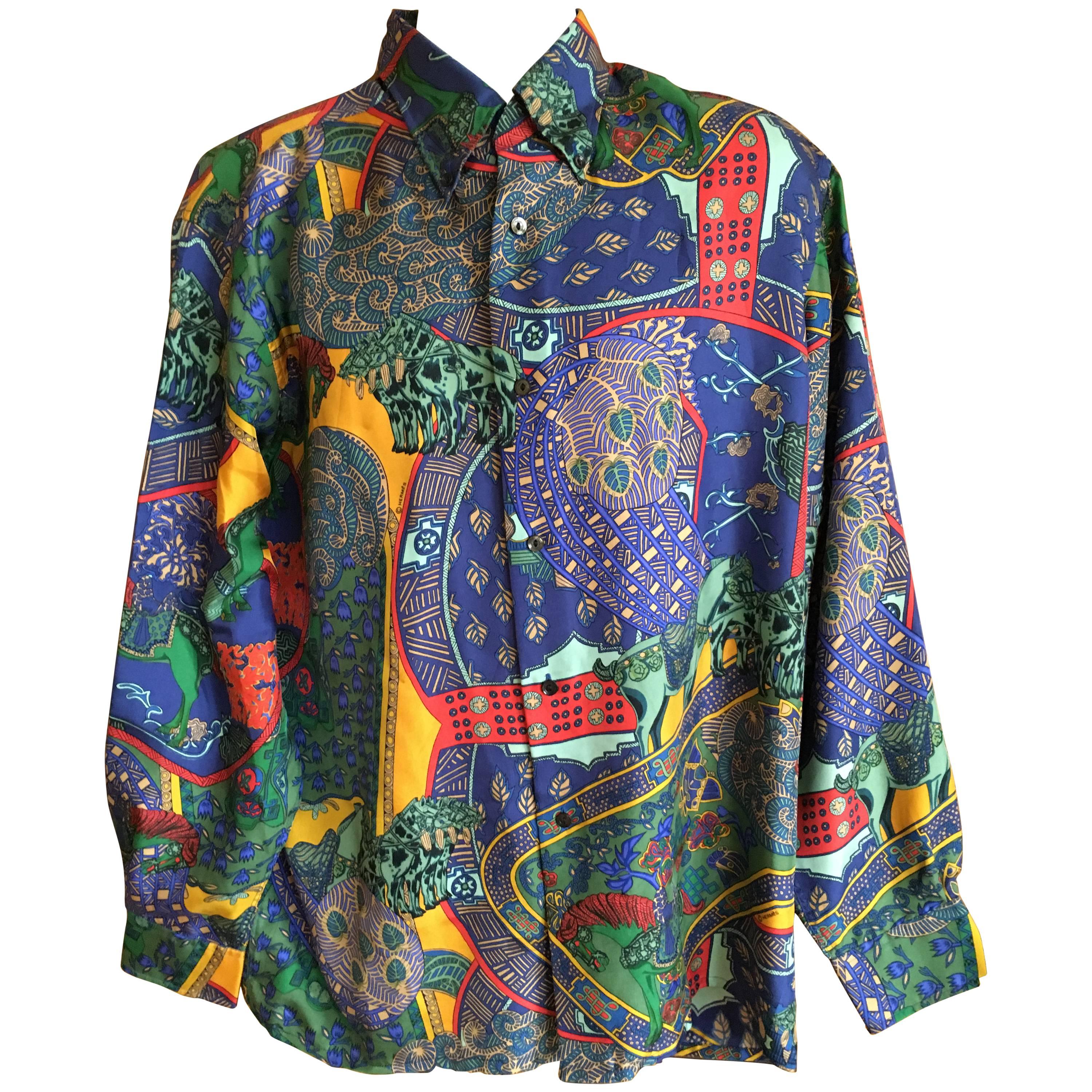 Hermes Paris Silk Mens Shirt "Art des Steppes"