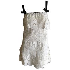 Valentino Charming Vintage White Tiered Cotton Eyelet Mini Dress