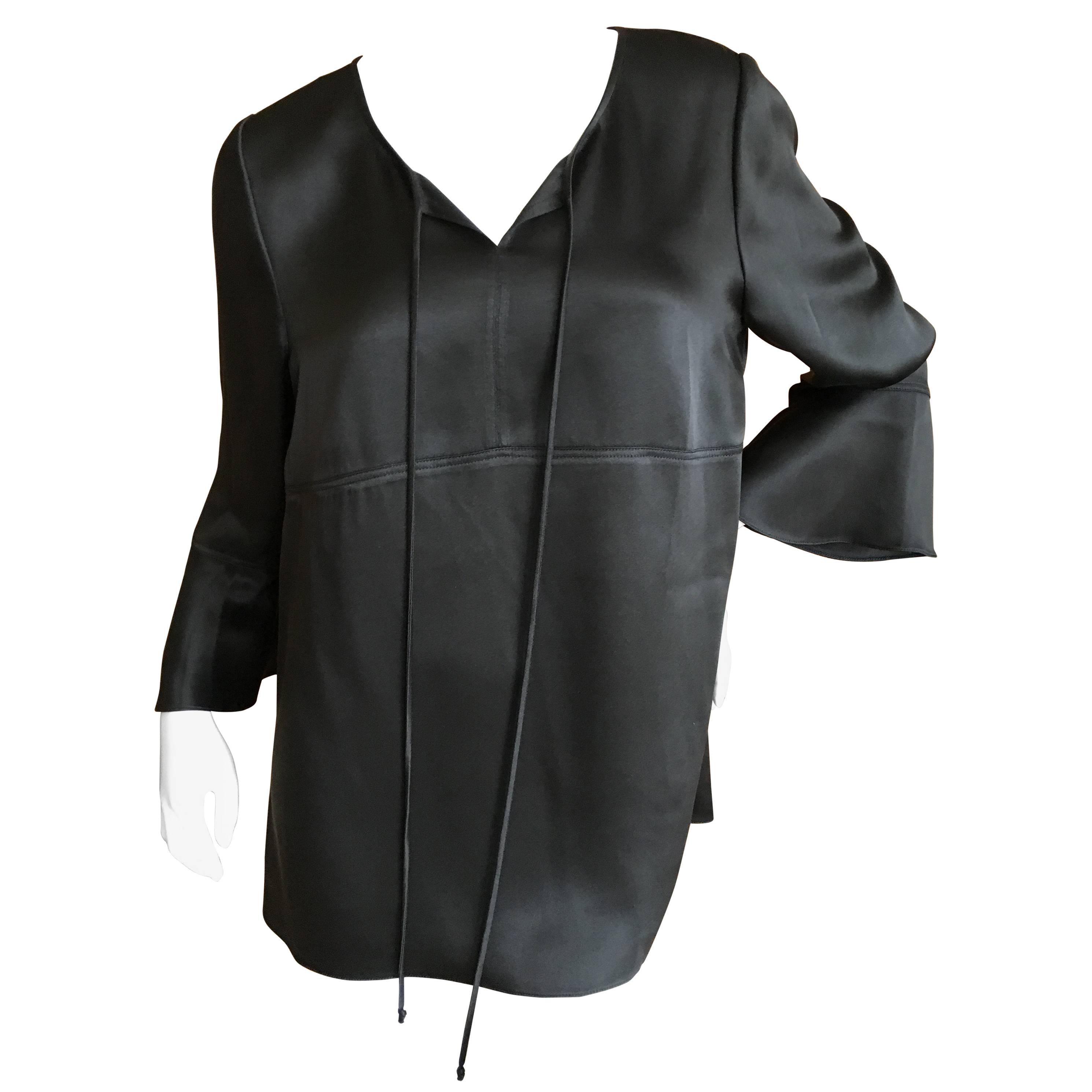 Chado Ralph Rucci Black Silk Bell Sleeve Top For Sale
