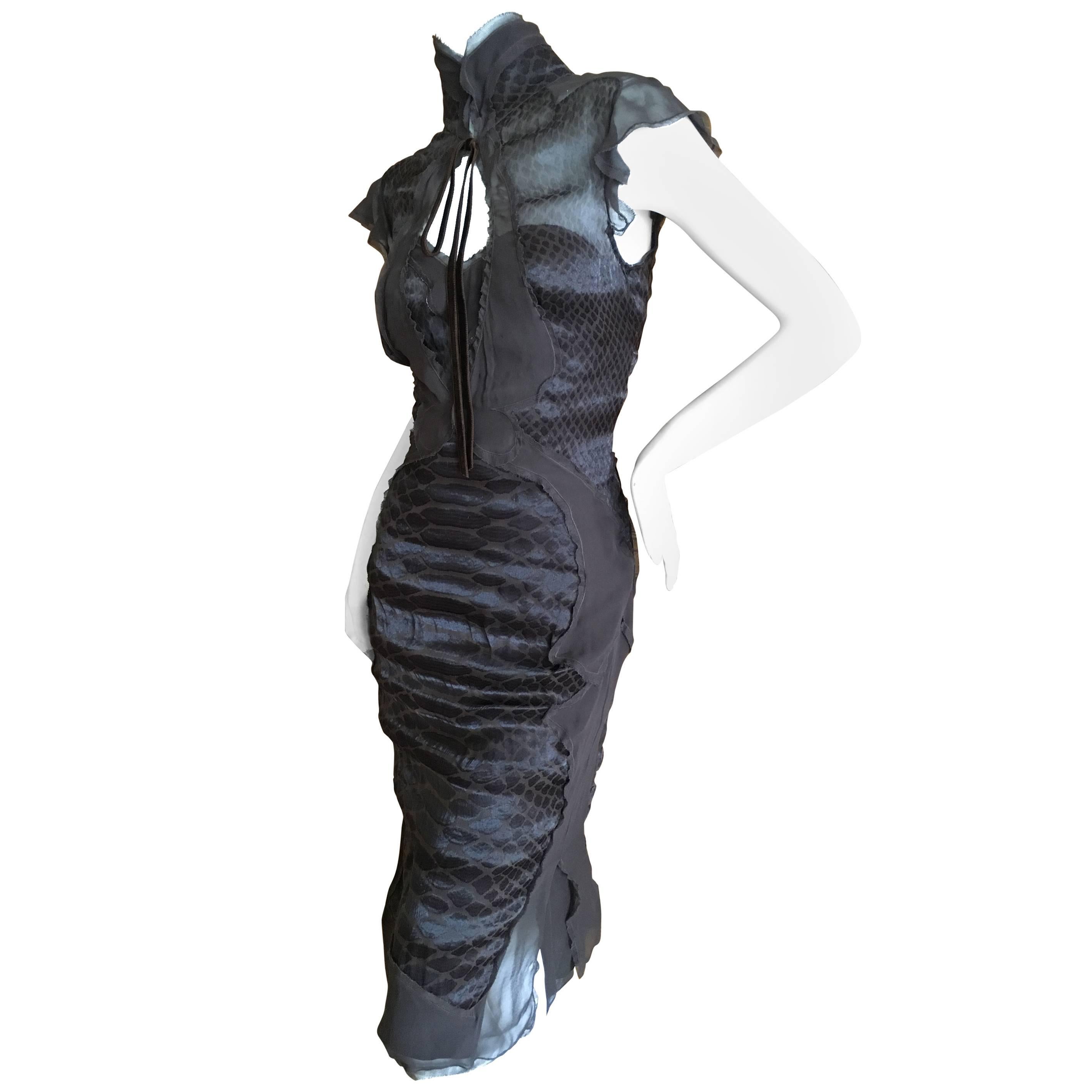 Yves Saint Laurent by Tom Ford Sheer Reptile Print Dress & Slip For Sale