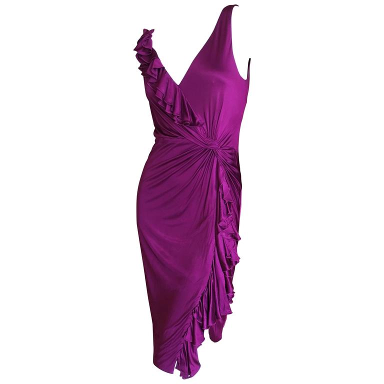 Versace Violet Ruffled Jersey Dress For Sale at 1stDibs