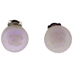 Chanel Karl Lagerfeld Round Iridescent CC Logo Studs Clip On Earrings