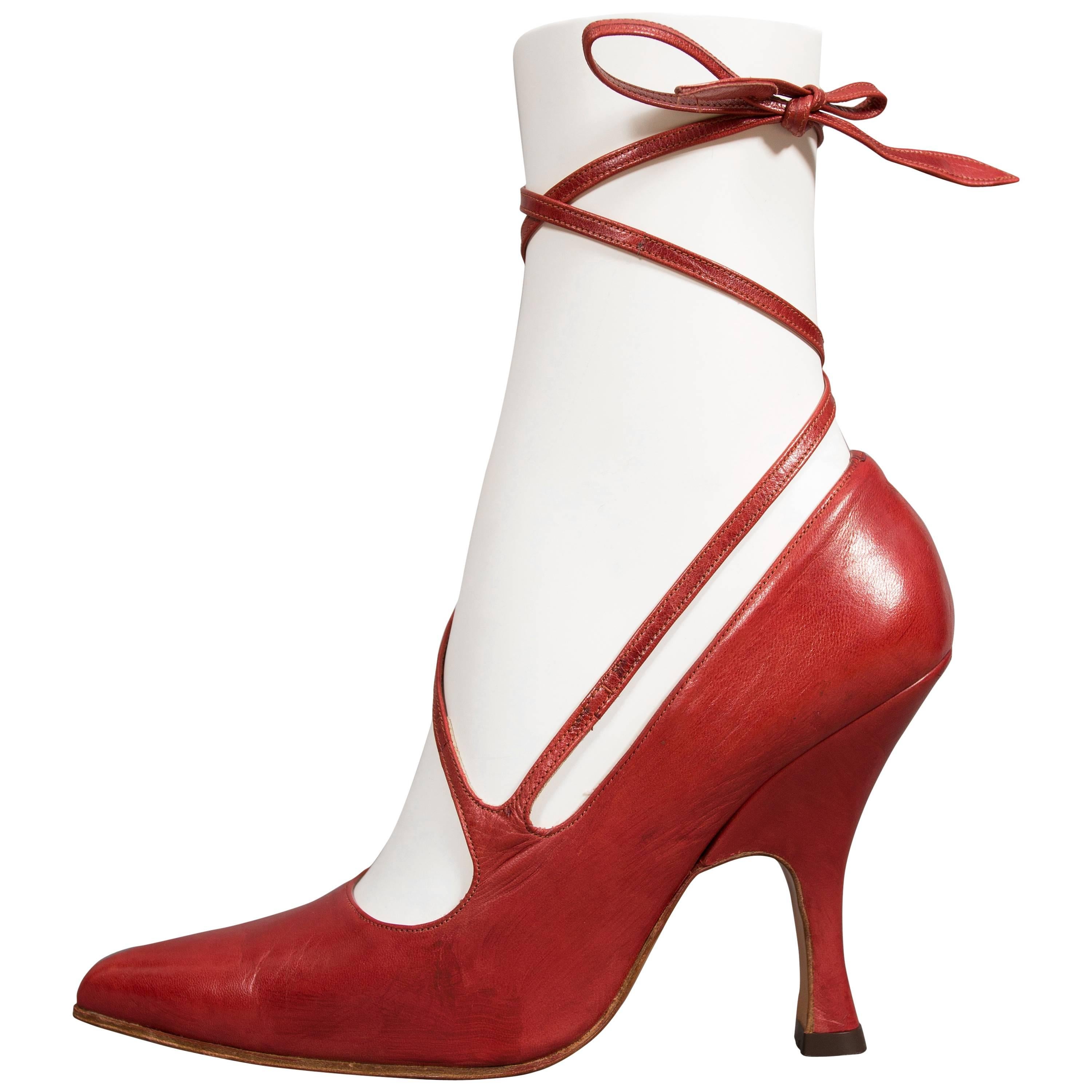 Vivienne Westwood red leather lace up stilettos, circa 1997 