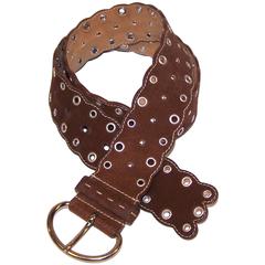 C.2000 Prada Bohemian Inspired Brown Suede Studded Jeans Belt