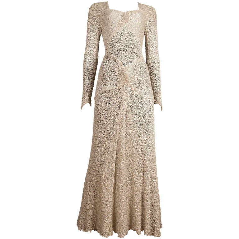 Ann Dawson metallic ivory lame lace knit evening dress, circa 1930s For ...
