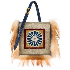 2012 FENDI "Daisy" Beaded Genuine Snakeskin Fox Fur Trim Crossbody Clutch Bag