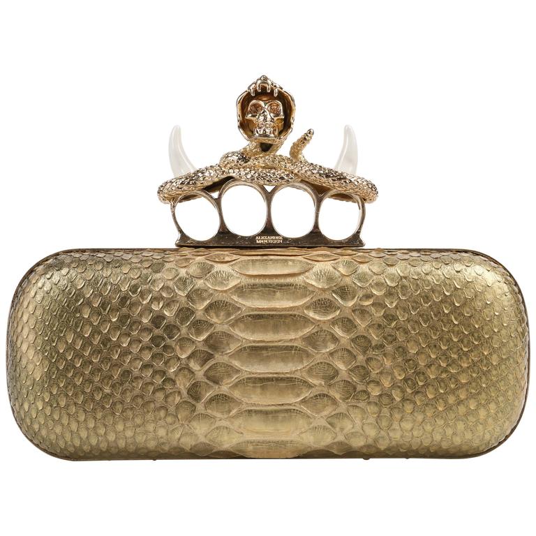 ALEXANDER MCQUEEN Gold Genuine Python Snake Skull Knuckle