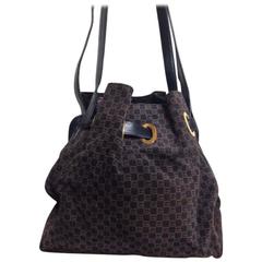 Retro Gucci navy and brown suede leather mini hobo bucket shoulder bag. Rare