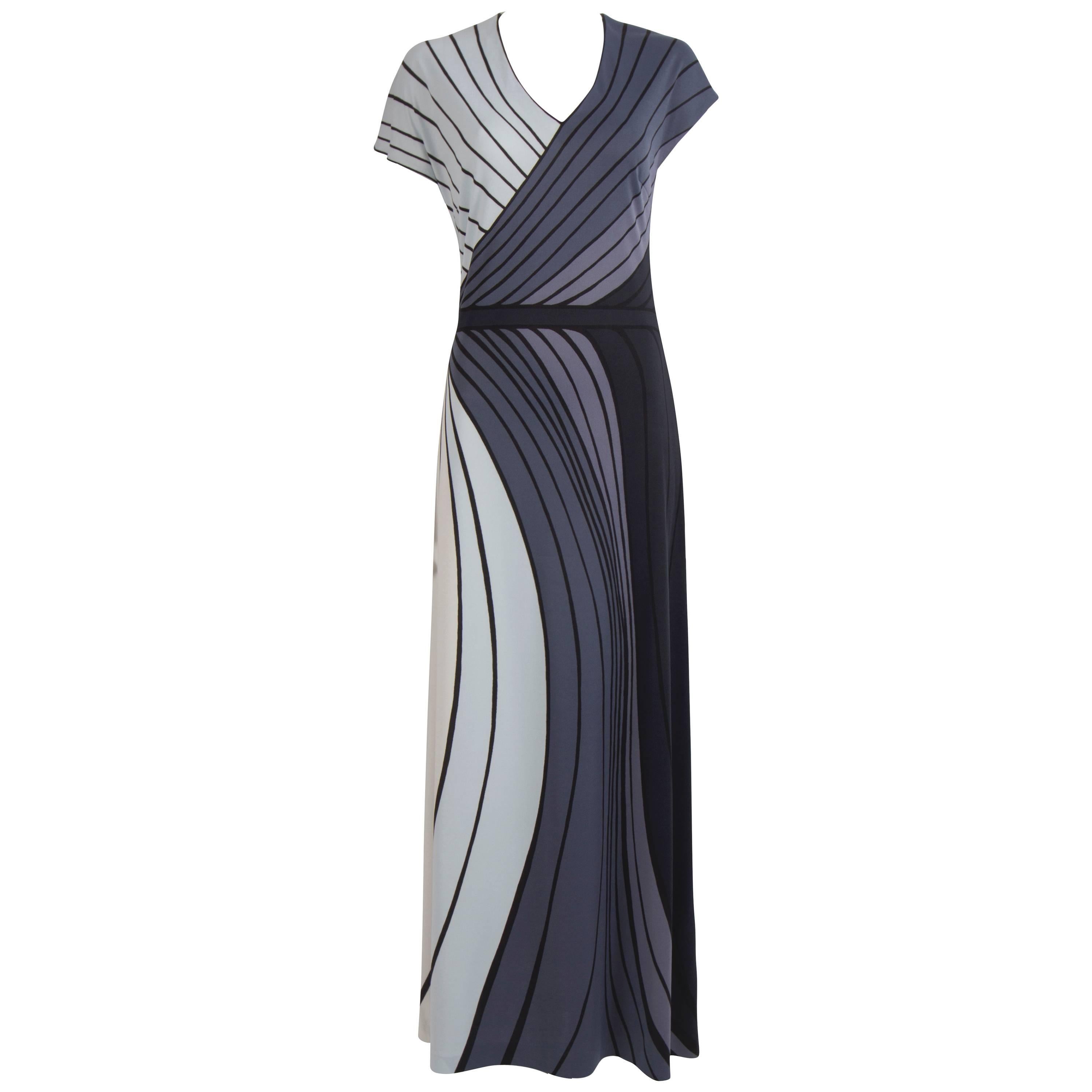 1976 Roberta di Camerino Trompe L'Oeil Déco Stripes Gown  For Sale