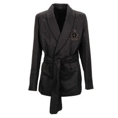 Dolce & Gabbana Floral Silk Jacquard Robe Blazer DG Crown Black 48 38 M