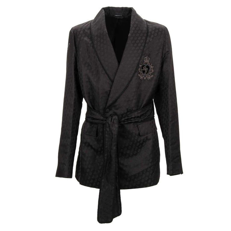 Dolce and Gabbana Floral Silk Jacquard Robe Blazer DG Crown Black 48 38 ...