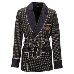 Dolce & Gabbana Polka Dot Floral Silk Jacquard Robe Blazer Gold Crown Black 46