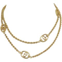 Vintage Christian Dior golden long chain long necklace with CD charms. For gift