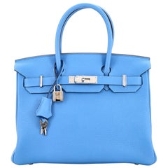 Sac à main Hermès modèle : Birkin Bleu Paradis Clemence avec accessoires en palladium 30