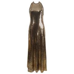 1970's Jean Chess Gold Sequinned Halter Gown and Jacket