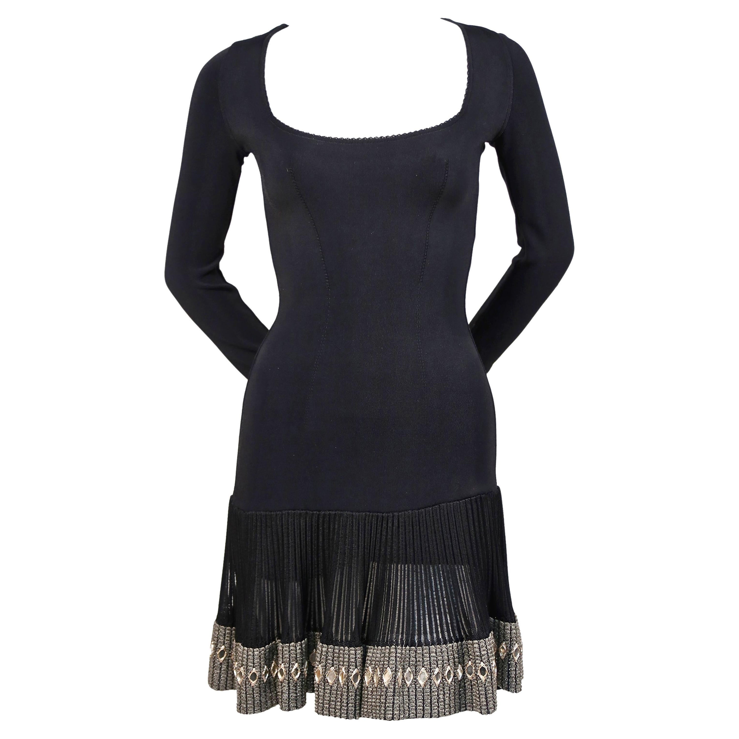 Azzedine Alaia black mini dress with mirrored hemline, 1990s  For Sale