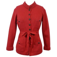 Vintage Chanel 2010 Red Belted Cashmere Cardigan Sweater