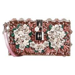 D&G Glitter Plexiglass Clutch Bag DOLCE BOX with Flowers and Crystals Pink