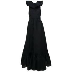 Vintage Nina Ricci black silk organza halter neck evening dress 1990s