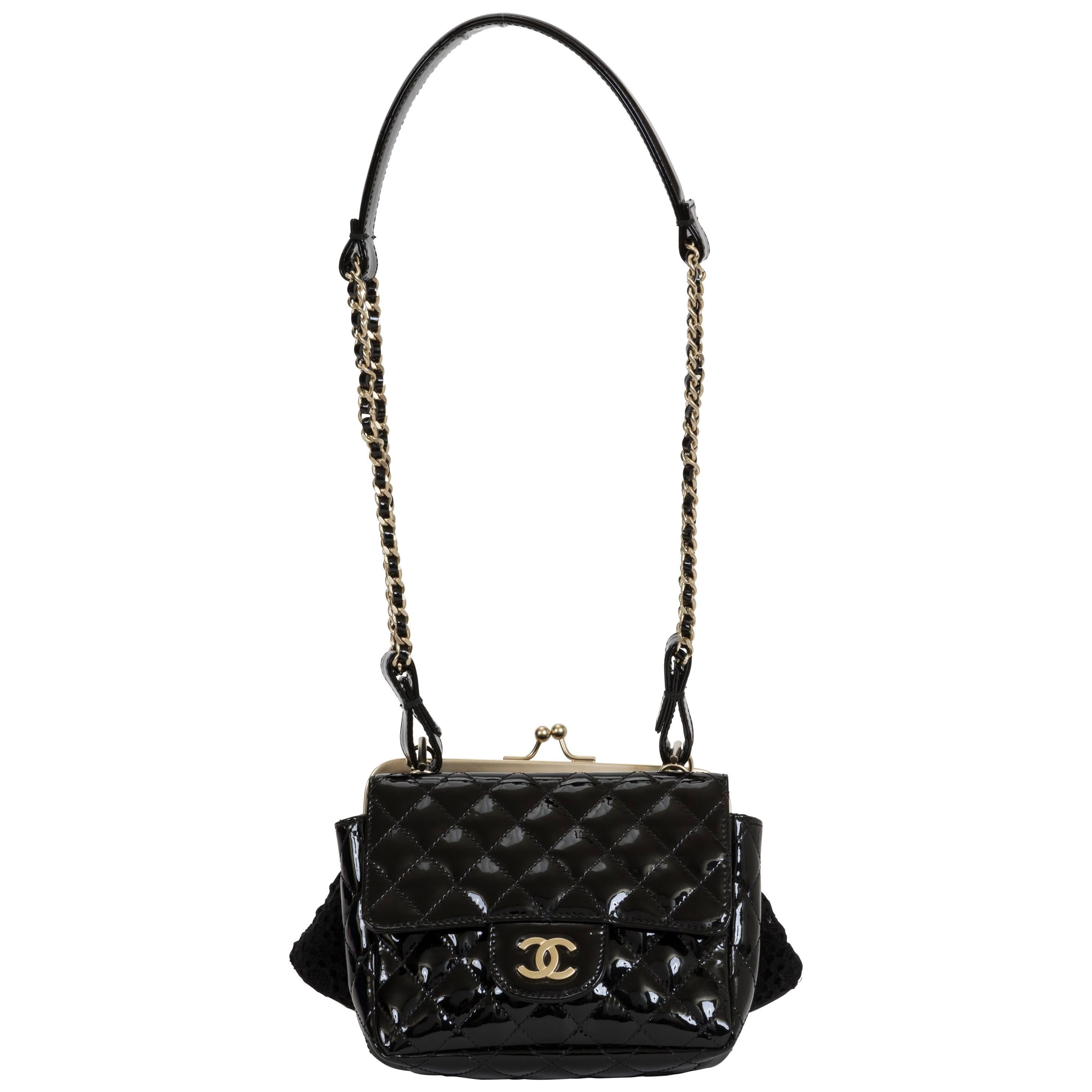 Chanel Black Lace & Patent Double Bag