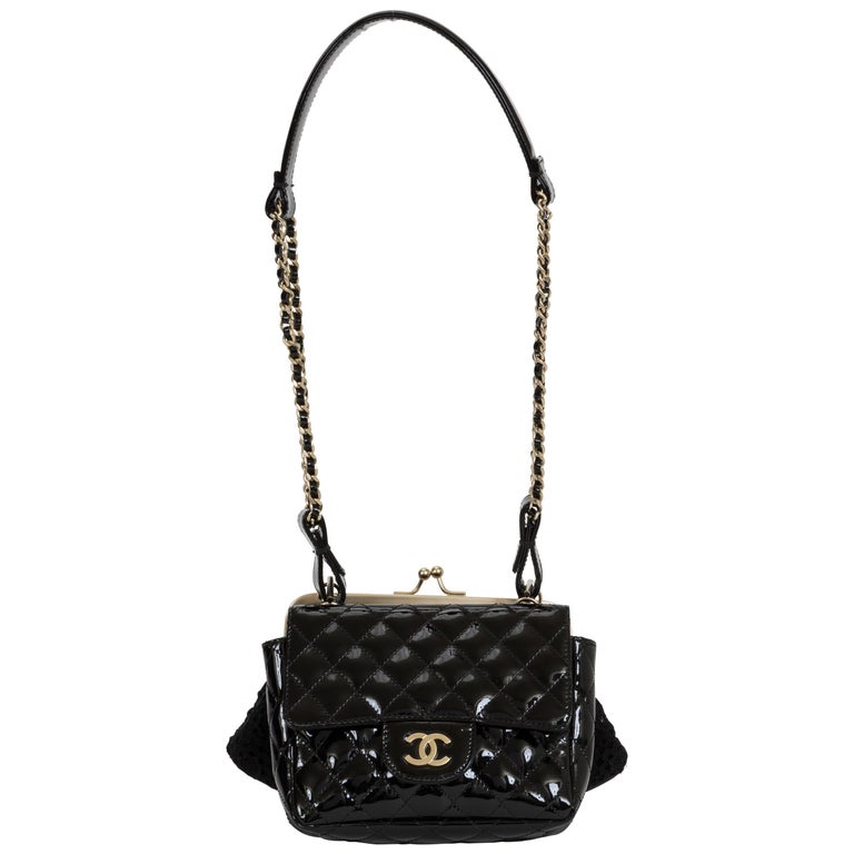 Chanel Black Lace and Patent Double Bag at 1stDibs