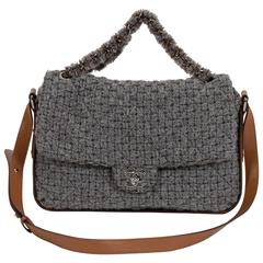 Chanel large Tweed Gray Cross Body Bag