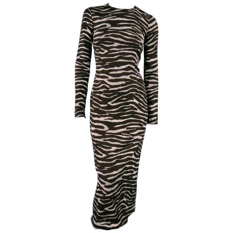 MICHAEL KORS Size 4 Ivory Rayon Blend Zebra Print Maxi Dress at 1stDibs