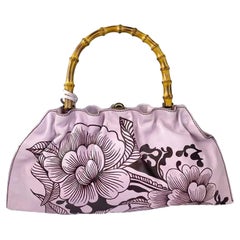 Gucci Vintage Tom Ford Lilac Flower-Print Bamboo-Top Limited Edition Handle Bag