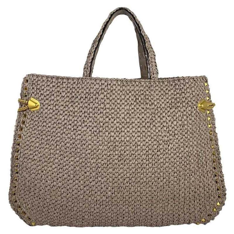 Valentino Grey Straw Gold-Studded Beach Bag For Sale at 1stDibs