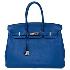 Blaue Mykonos 35 Birkin-Tasche von Hermès