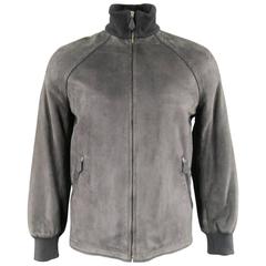 Hommes HERMES 40 Charcoal Goat Suede High Neck Raglan Sleeve Bomber Jacket