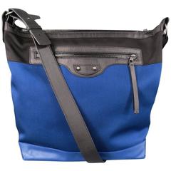 BALENCIAGA Royal Blue & Black Canvas & Leather City Cross Body Messenger Bag