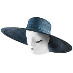 Frank Olive Blue Straw Wide Brim Tassel Hat