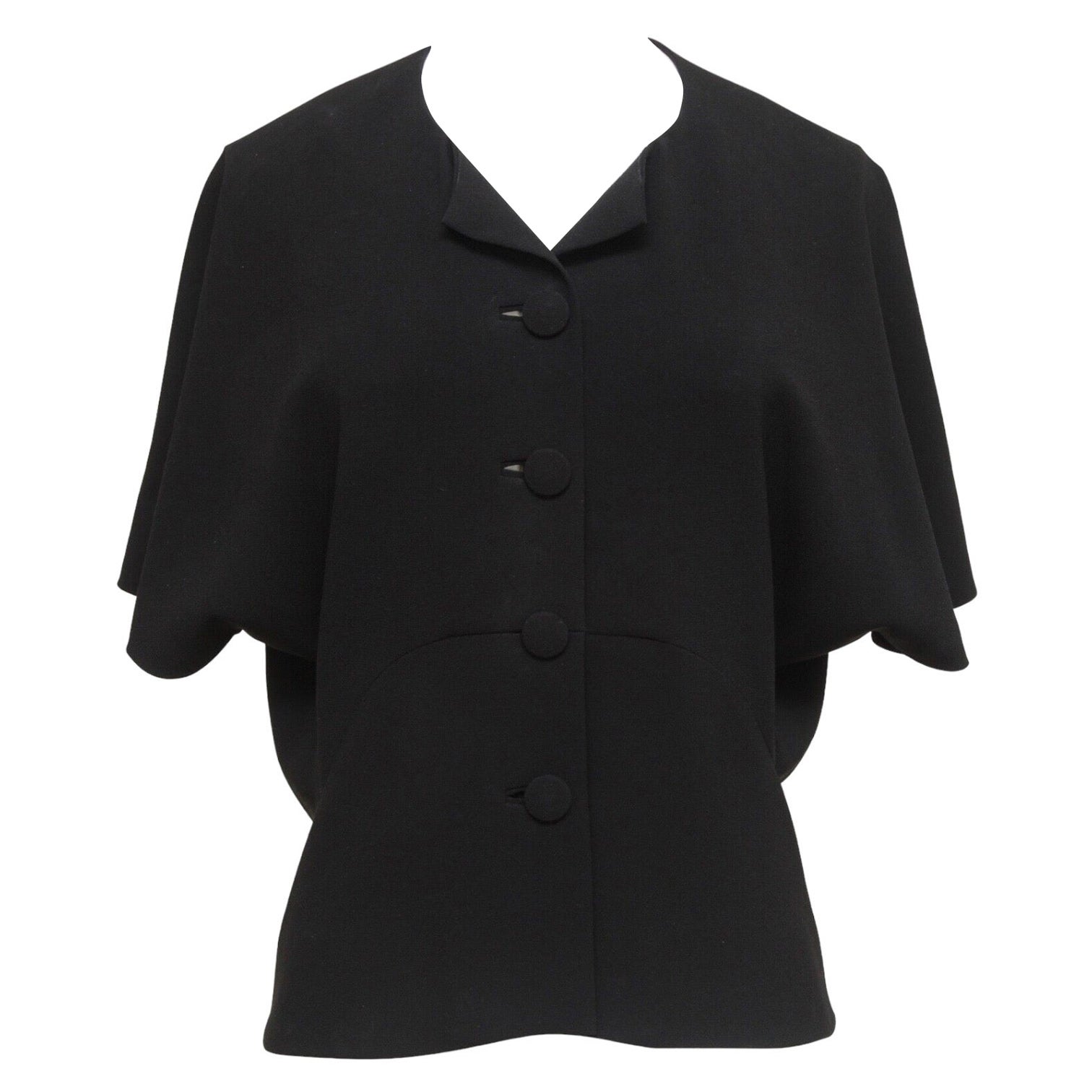 BALENCIAGA.EDITION Blouse Top Shirt BLACK Cape Sleeve Button Down Sz 36