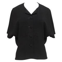 BALENCIAGA.EDITION Black Blouse Top Shirt Cape Sleeve Button Down Sz 36