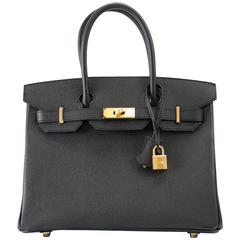 Hermes Birkin Bag 30 Epsom Leather 89 Black Color Gold Hardware 2016