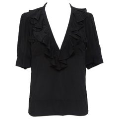 CHLOE Short Sleeve Black Blouse Top Shirt Silk Acetate Ruffles Sz 34