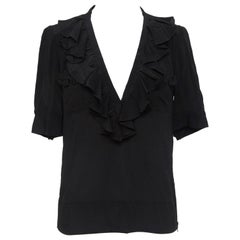 CHLOE Kurzarm Schwarze Bluse Top Shirt Seide Acetat Rüschen Gr. 34