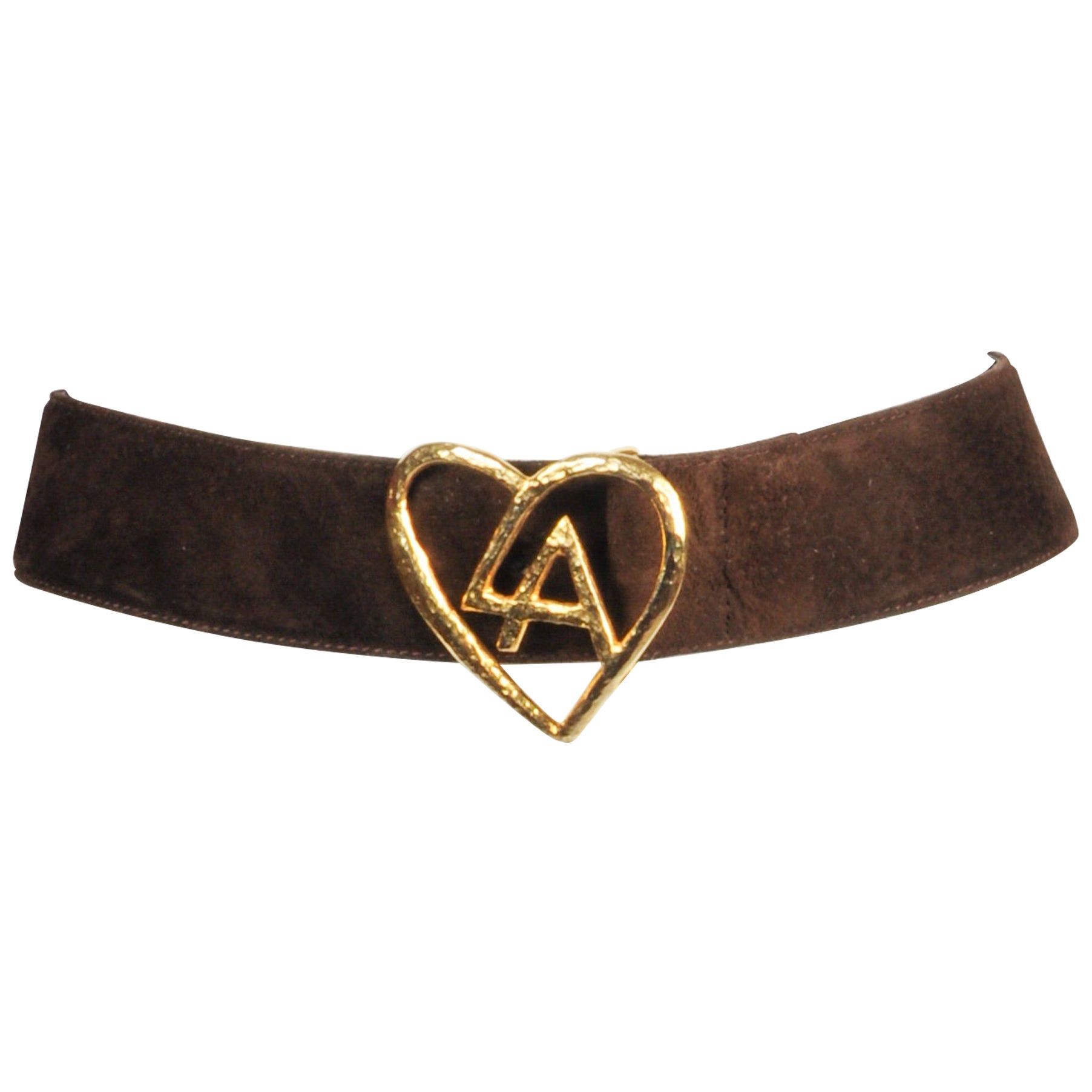 Loris Azzaro Brown Suede Gold LA Heart Logo Waistbelt 1970s For Sale