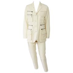Vintage Jean Paul Gaultier Ivory Linen Safari Style Pant Suit - 42 - Circa 90's