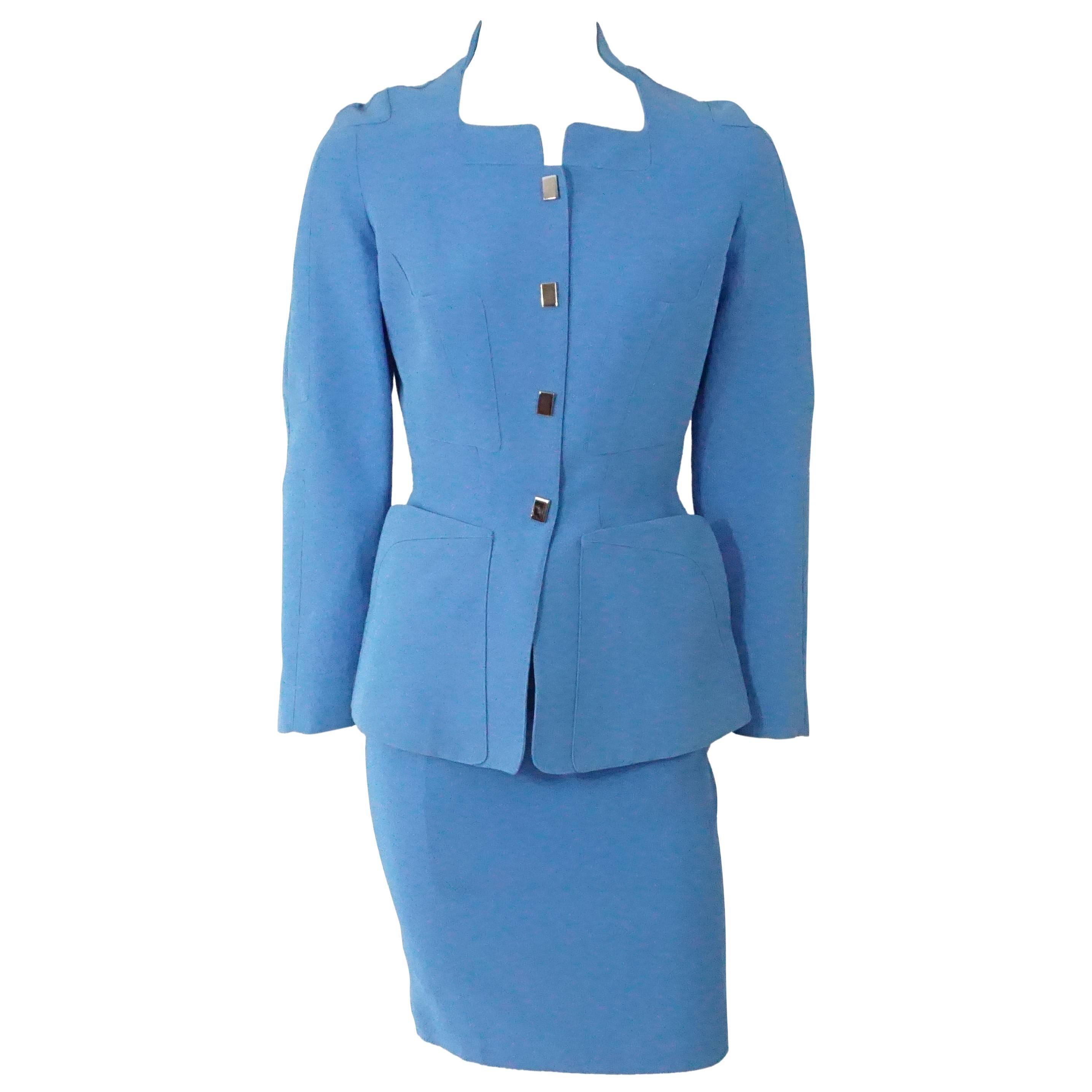 Thierry Mugler Blue Skirt Suit - 36 - Circa 80
s