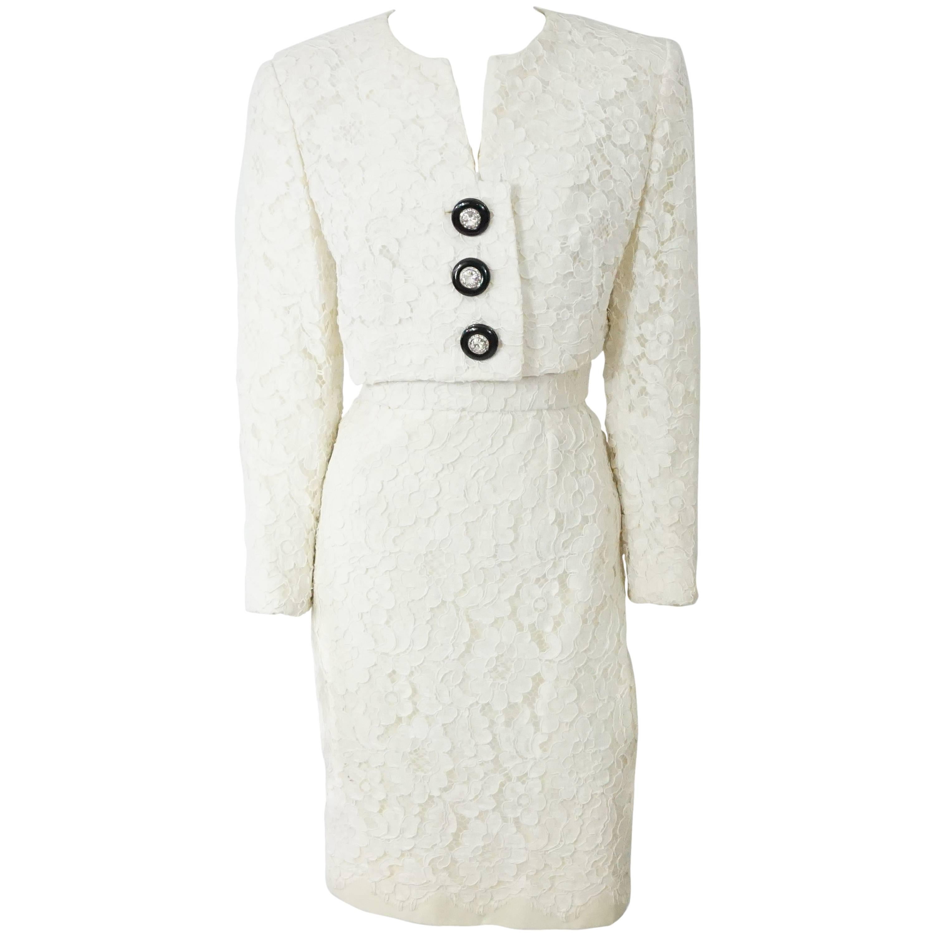 Tomasz Starzewski Ivory Soutache Lace Strapless Dress w/ Jacket-12-90's For Sale