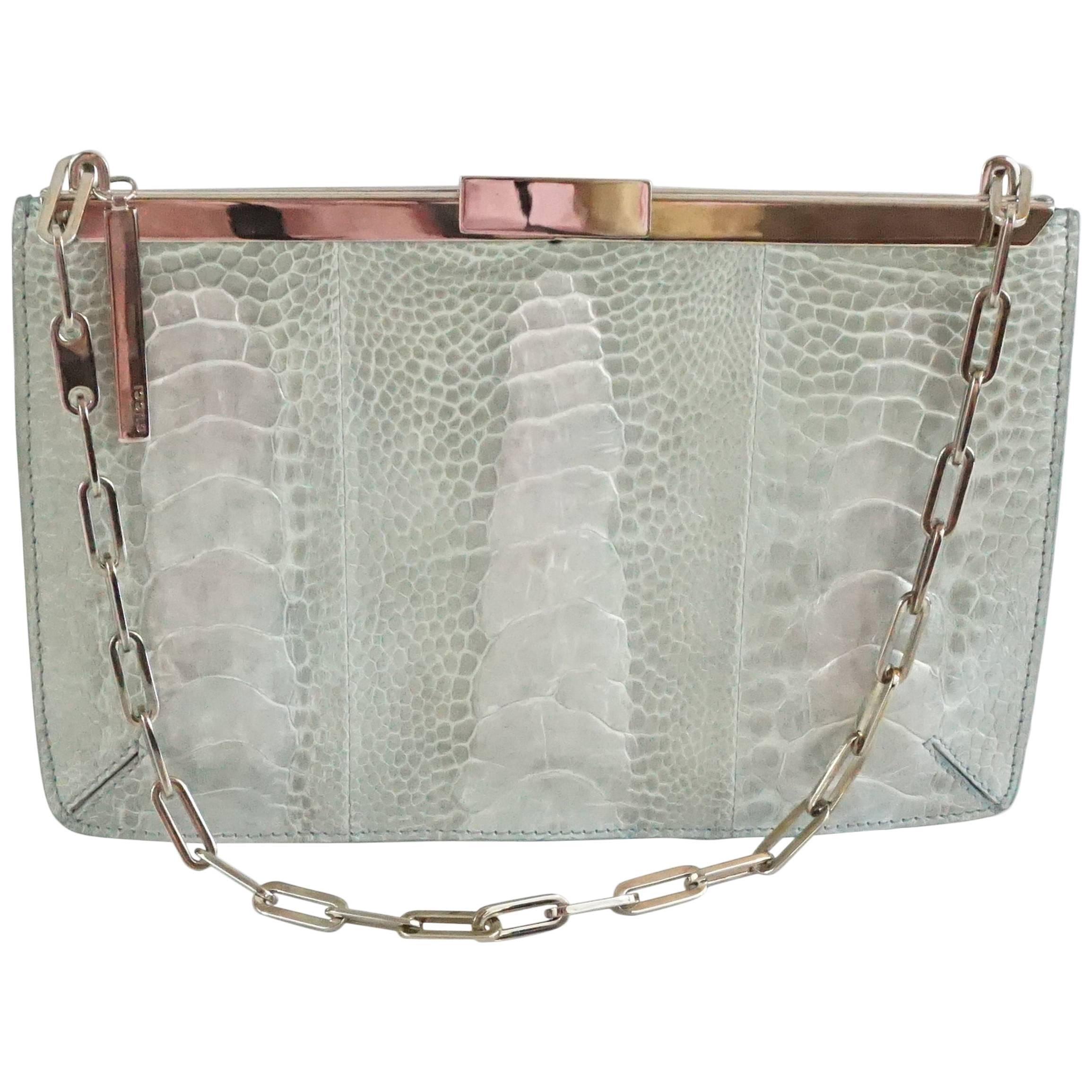 Gucci 1990's Silver Crocodile Rectangular Small Shoulder Handbag - SHW For Sale