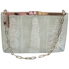 Gucci Silver Crocodile Rectangular Small Shoulder Handbag - SHW 2
