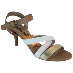 Lanvin Tan/White/Gold Strappy Leather Sandal - 37 9