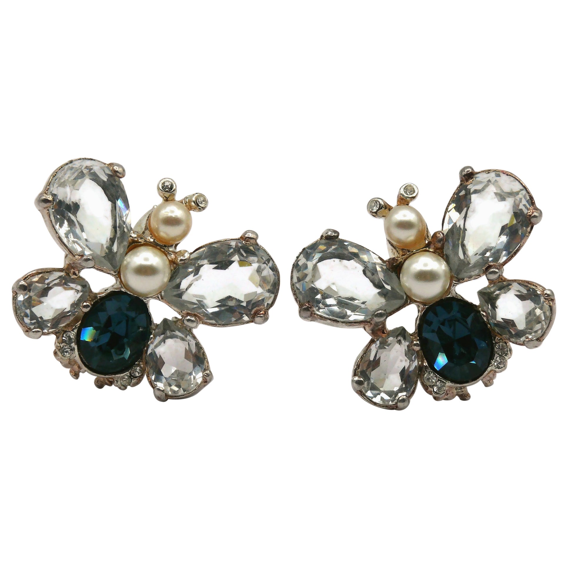 CHRISTIAN DIOR Boutique Vintage Jewelled Butterfly Clip-On Earrings For Sale