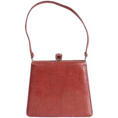 Vintage Judith Leiber Deep Red Lizard Top Handle Handbag - SHW