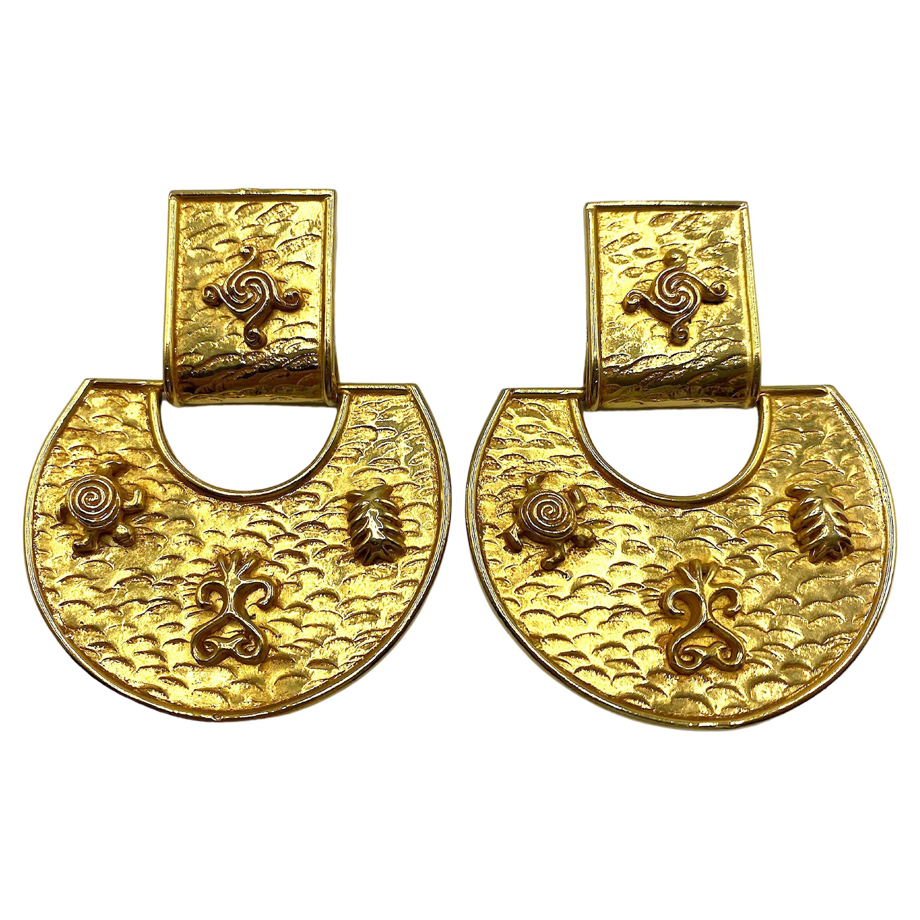 Dominique Aurientis 1980s Huge Gold Door Knocker Earrings For Sale
