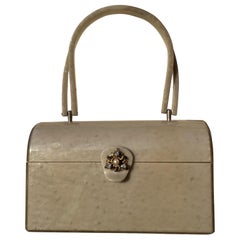 Vintage 1960s Silver Marbled Lucite Box Purse Handbag w/ Rhinestones
